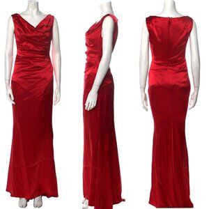 Talbot Runhof Ruched Evening Gown, red satin, sz 6 US / 36 DE